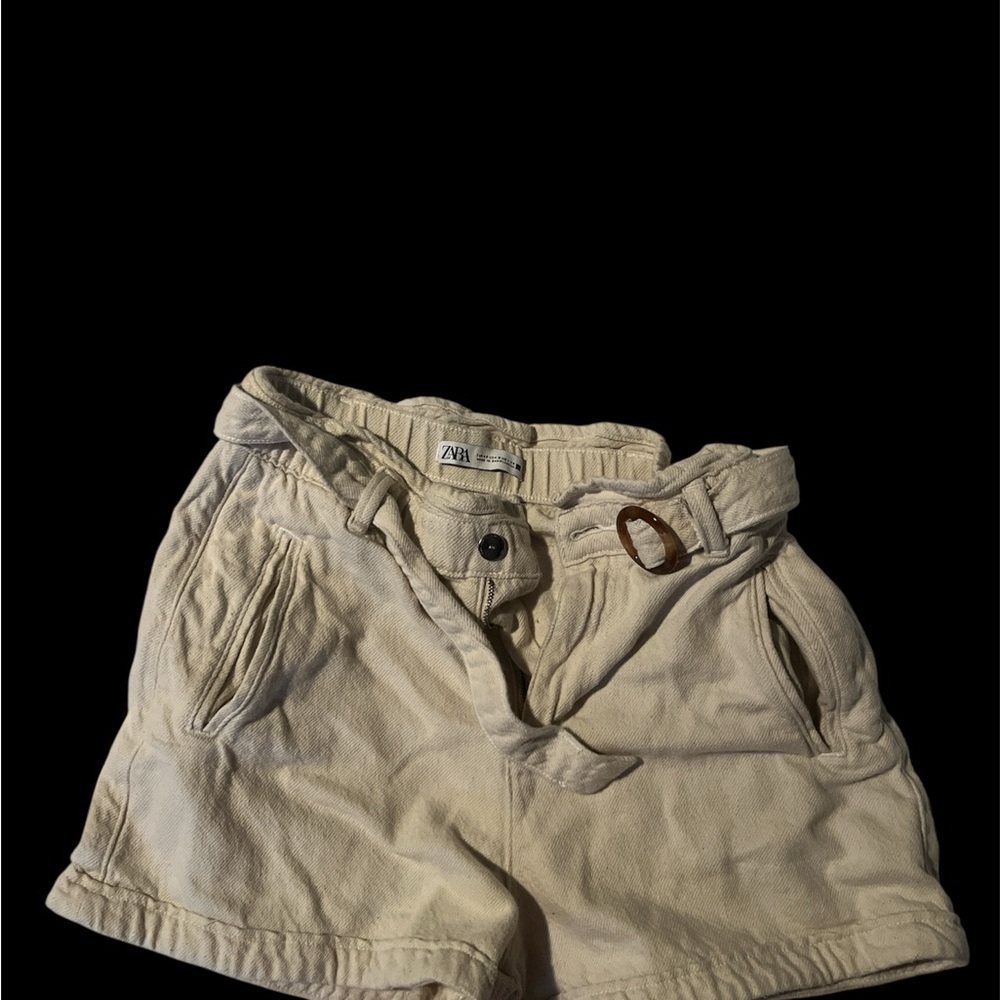 Zara Cream Cargo Shorts with Paper-Bag Waist